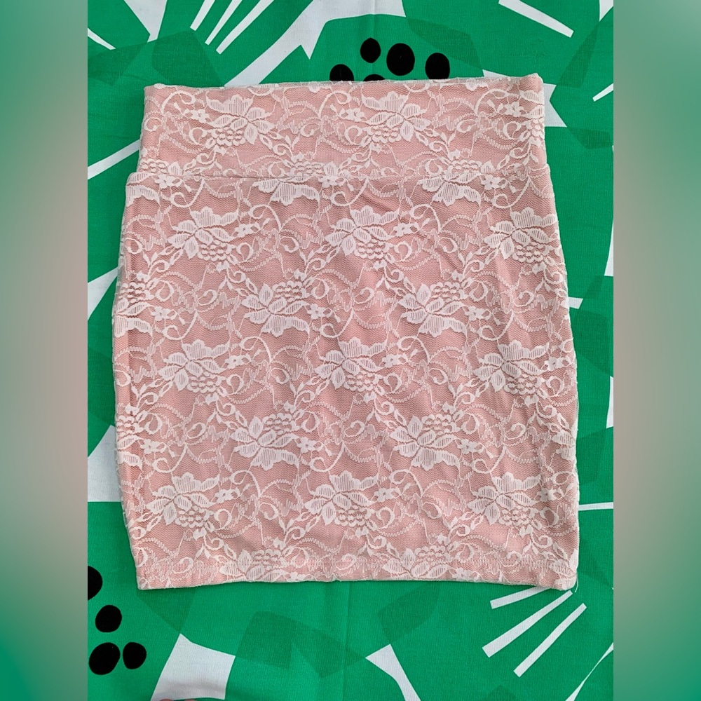 Charlotte Russe Blush Lace Overlay Mini Bodycon Skirt